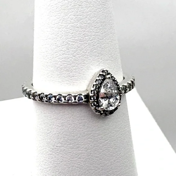 Pandora Sterling Silver Classic Teardrop Pear Halo Ring Size 9 - Picture 2 of 5